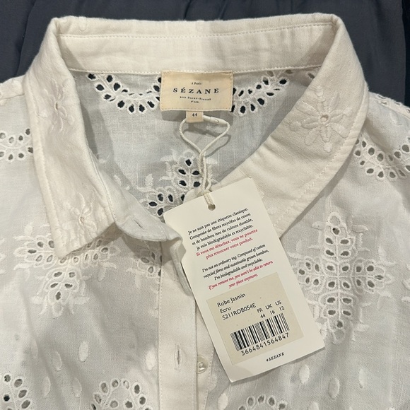 Sezane Cream Eyelet Mini Dress with Belt - Picture 5 of 5